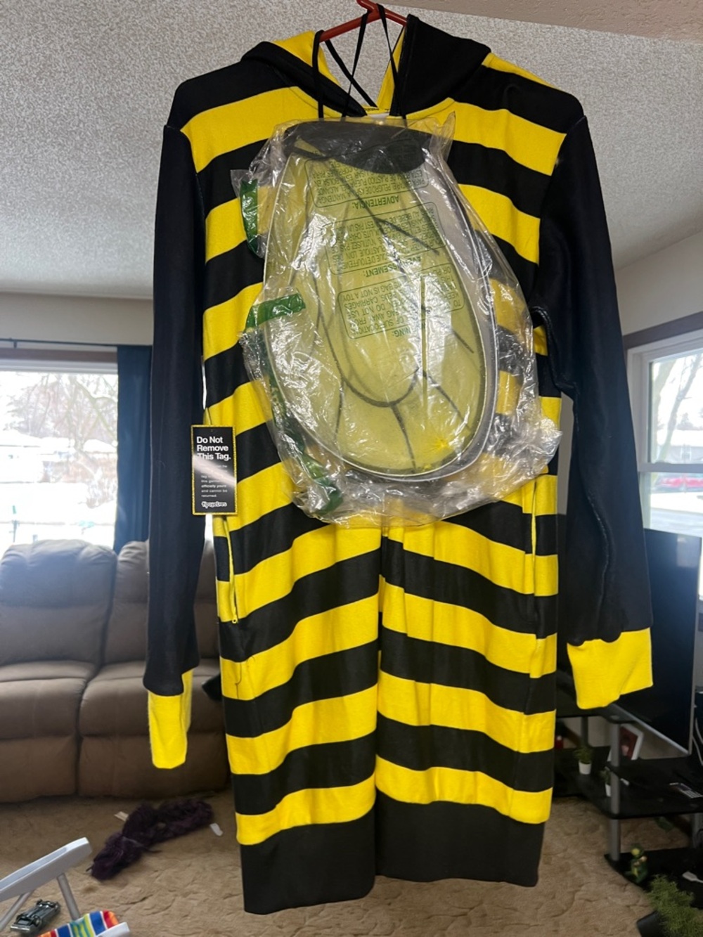 Tipsy Elves Yellow and Black Striped Bee Hoodie Costume